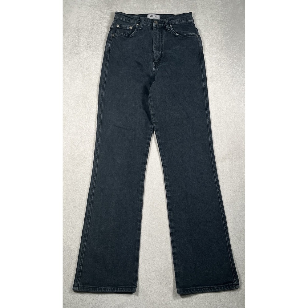 AGOLDE Women Pinch Waist High Rise Straight Leg Jeans Black Wash Size 24